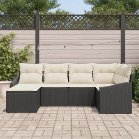 Conjunto de Jantar de Jardim com 6 Peças e Almofadas Preto em Rattan S