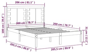 Estrutura de cama 200x200 cm pinho maciço preto