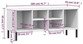 Sapateira pernas metal 106x35x45cm madeira maciça OSLO branco