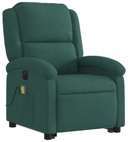 Poltrona massagens elevatória elétrica veludo verde-escuro