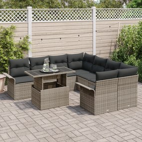 Conjunto de Sofá de Jardim vidaXL 9 Peças com Almofadas Cinzento em Ra