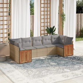 7 pcs conjunto de sofás p/ jardim com almofadões vime PE bege