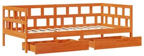 Sofá-cama com gavetas sem colchão 90x190cm madeira castanho-mel