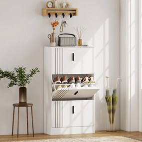 Sapateira com 3 portas 63 x 24 x 117 cm, com capacidade para 18 pares, de madeira, , branca