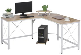 HOMCOM Secretária de Escritório em Forma de L Secretária com Suporte para CPU e Estrutura de Reforço em Forma de X 150x150x76cm Madeira e Branco