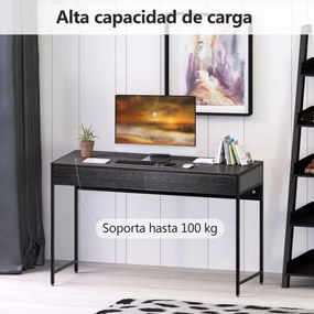 Secretária de escritório de madeira com 2 gavetas e Estrutura de aço 112 x 48 x 76 cm Preto