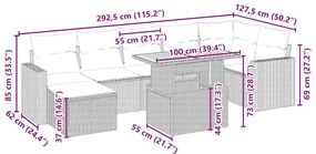 8 pcs conjunto de sofás p/ jardim com almofadões vime PE bege