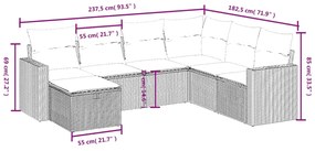 7 pcs conj. sofás jardim c/ almofadões vime PE bege misturado