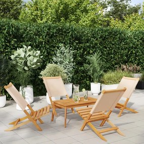 Cadeiras de jardim dobráveis 4 pcs tecido e madeira maciça bege