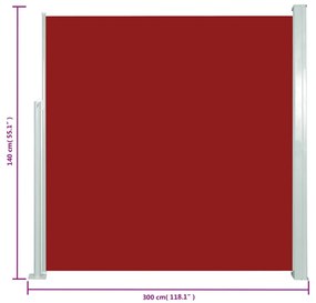 Toldo lateral retrátil para pátio 140x300 cm vermelho