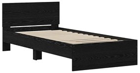 Estrutura de Cama com Cabeceira Carvalho Preto 90x200 cm Madeira de En