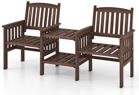 Sofá de dois lugares para área externa em madeira de abeto com mesa lateral de 2 níveis e furo para guarda-chuva de 4,9 cm - branco