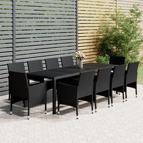 vidaXL 11 pcs conjunto de jantar para jardim vime PE preto
