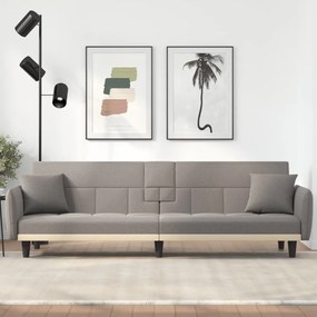 vidaXL Sofá-cama com suportes para copos tecido cinzento-acastanhado