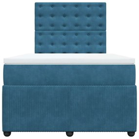 Cama boxspring com colchão 120x200 cm veludo azul-escuro