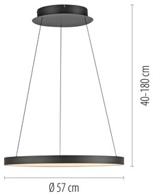 Candeeiro Pendente de Design Preto c/ LED Dimerizável Easylift - Hoop