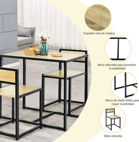 Conjunto cozinha com Mesa Compacta e 2 Cadeiras com Estrutura Metálica para Pequenos Espaços Cozinha Sala de Jantar Bistró Natural