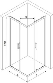 Mexen Rio cabine de duche quadrada 80 x 80 cm, faixas brancas, cromada - 860-080-080-01-20