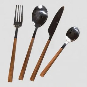 Conjunto De Talheres Efeito Madeira Priya 16 Peças Cromado - Sklum