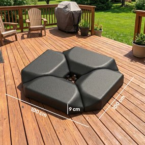 Base para Guarda-sol de 4 peças para Cantilever Suporte para Guarda-sol de HDPE Reenchível com Água 77 kg ou Areia 100 kg