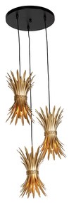 Candeeiro de suspensão Art Déco dourado 3 luzes - Wesley Art Deco