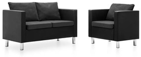 vidaXL Conjunto de sofás 2 pcs couro artificial preto/cinzento-escuro