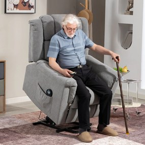 Poltrona elevatória elétrica com função de massagem e aquecimento em tecido chenille, poltrona de relaxamento elétrica com encosto reclinável, cinzent