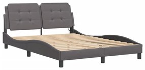Estrutura cama c/ luzes LED 140x190 cm couro artificial cinza