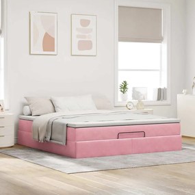 Estrutura de cama otomana com colchão 180x200 cm veludo rosa