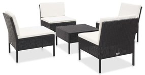 vidaXL Conjunto sofás de jardim c/ almofadões 5 pcs vime PE preto