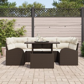 Conjunto de Sofá de Jardim vidaXL com Almofadas 7 Peças Castanho Ratta