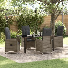 Conjunto de Jantar de Jardim de 5 Peças com Almofadas Cinza Rattan PE
