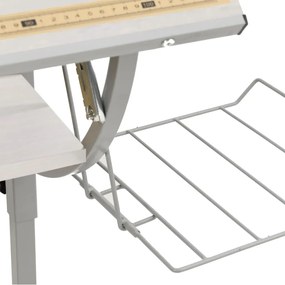 Secretária 110x53x(58-87) cm derivados madeira/aço branco/cinza