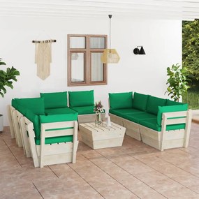 9 pcs conjunto lounge de paletes + almofadões madeira de abeto