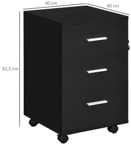 Bloco de Gavetas para Escritório Móvel de Arquivos com 3 Gavetas e Fechadura para Secretária Casa 40x40x61,5 cm Preto