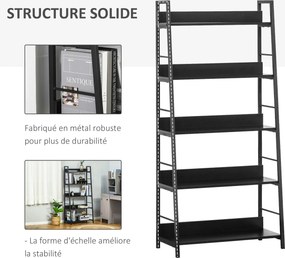 Estante de arrumação em estilo industrial 70 x 35 x 150 cm, inclinada, com 5 níveis , preta