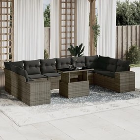 11 pcs conjunto sofás de jardim c/ almofadões vime PE cinzento