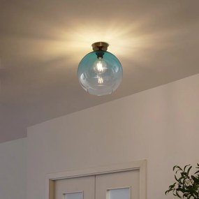 Plafon Art Déco em latão com vidro azul - Sandra