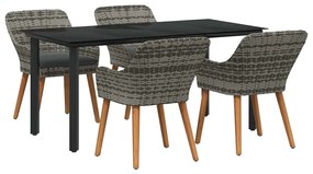 Conjunto de Jantar de Jardim 5 peças Cinza em Rattan Sintético