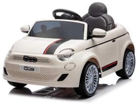 Carro elétrico para Crianças Fiat 500e 12V rodas silenciosas de EVA, assento de couro sintético BRANCO