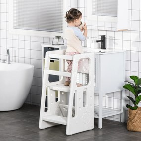 Torre de Aprendizagem para Crianças com Altura Ajustável em 3 Posições e Plataforma Antiderrapante para Cozinha Sala de Jantar Casa de Banho