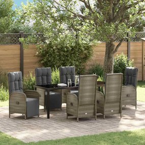 vidaXL Conjunto de Mobiliário para Jantar de Jardim com Almofadas Cinza Rattan Poliéster