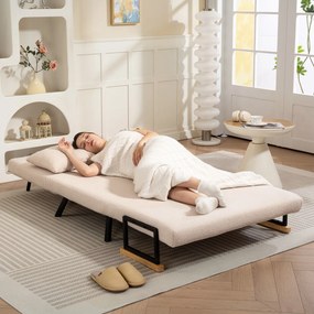 Sofá Cama Sofá Convertível em Cama de 2 Lugares Dobrável com Encosto Ajustável em 5 Níveis e 2 Almofadas 102x73x81 cm Bege