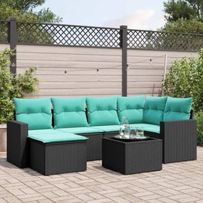 vidaXL 7 pcs conjunto de sofás p/ jardim c/ almofadões vime PE preto