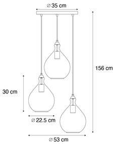 Candeeiro suspenso moderno dourado com vidro âmbar 3-luzes - Traditional Moderno
