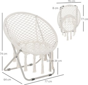 Poltrona redonda de jardim Loveuse, em forma de lua, dobrável, de grande conforto, em macramé de algodão e poliéster, bege
