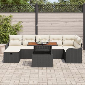 Conjunto de Sofá de Jardim vidaXL de 8 Peças com Almofadas Preto de Ra