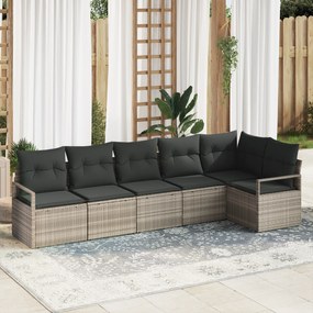 Conjunto de Sofá de Jardim com 6 Peças e Almofadas Cinza Claro Rattan