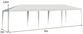 Tenda de jardim 3 x 9 m Impermeável Dobrável Proteção UV para exteriores Resistente com lona de polietileno festas, eventos, feiras branco