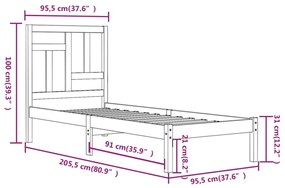 Estrutura de cama 90 x 200 cm pinho maciço